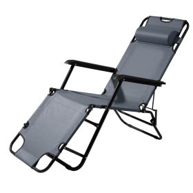 Portable Dual Purposes Extendable Folding Reclining Chair Grey (Option: Default)