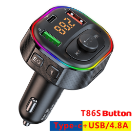 Korseed Car FM Transmitter Bluetooth 5.0 MP3 Audio Player QC3.0+PD Fast Charging Wireless Handsfree Car Kit with LED Backlit (Digital Media Format: T86S)