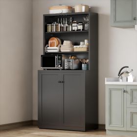 Adjustable Metal Bookcase, 71.6" Tall Bookshelf with 2 Doors and Storage Shelves, 6 Tier Large Book Case (Color: Black)