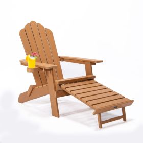 TALE Folding Adirondack Chair with Pullout Ottoman with Cup Holder;  Oversized;  Poly Lumber;   for Patio Deck Garden;  Backyard Furniture;  Easy (Color: Brown)