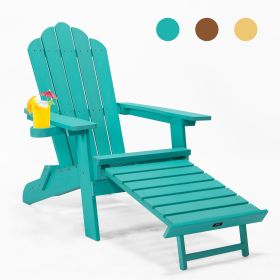 TALE Folding Adirondack Chair with Pullout Ottoman with Cup Holder;  Oversized;  Poly Lumber;   for Patio Deck Garden;  Backyard Furniture;  Easy (Color: green)