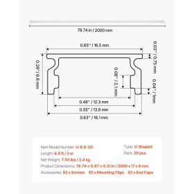 20-Pack 6.6 Ft/2M U Shape LED Aluminum Channel, With Milky Cover, End Caps And Mounting Clips, Aluminum Profile For LED Strip Light Installations (Option: Black)