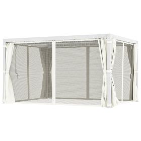 10' x 13' Outdoor Retractable Pergola w/ Sun Shade Aluminum Louvered Top, Pergola w/ Canopy, Curtains, Netting, Cream (Option: Cream White-2330x260x215 mm)