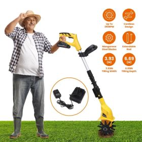 20V Cordless Tiller Cultivator, 250RPM Electric Garden Tiller Depth Garden Rototiller for Lawn/Gardening/Soil Cultivation (Option: yellow)