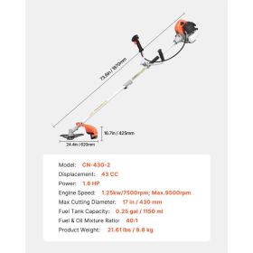 Cordless String Trimmer, 43 Cc 2-Stroke, Gas Powered Weed Wacker, 17" Cordless Grass Trimmer, Multi-Functional Lawn Edger With Shoulder Strap & 3 (Option: Black)