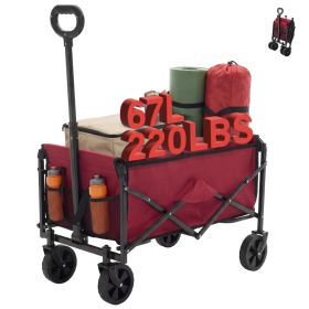 Foldable Trolley, With Wheels, Foldable, Large Capacity, 330 Pounds, Multi-functional Trolley, Heavy-duty Design, With Elastic Handles (Option: Red  5in)