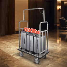 Hotel Luggage Cart 1200 LBS Brushed Stainless Steel Finish Bellman's Cart (Option: Silver)
