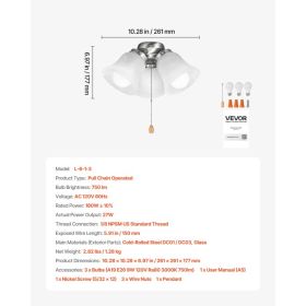 Ceiling Fan Light Kit, Three-Light 3000K 750lm Fan Light Kit With Pull Chain, Replacement Fixture For Living Room, Bedroom, Dining Room, Home Dec (Option: Black)