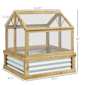 Raised Garden Flower Bed Kit With Greenhouse, Wooden Cold Frame Planter (Option: Natural Silver)