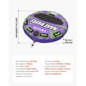 Towable Tubes For Boating, 2-Rider Inflatable Boat Tubes And Towables, 340lbs Capacity Water Sport Tube For Boat To Pull - With Anti-Slip Pad, Fu (Option: Black)