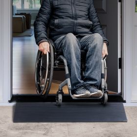 1.6' Rise Cuttable Threshold Ramp For Sweeping Robot, 35.4' Wide Natural Rubber Wheelchair Ramp, Non-Slip Solid Rubber Ramp With Double-Sided Tap (Option: Black)