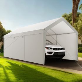 Carport Car Canopy 10x20FT Heavy Duty Outdoor Car Shelter With Sidewalls White (Option: White)