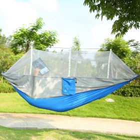 1Pc 600lbs Load 2 Persons Hammock With Mosquito Net Outdoor Hiking Camping Hommock Portable Nylon Swing Hanging Bed With Strap Hook Carry Bag (Option: Grey)