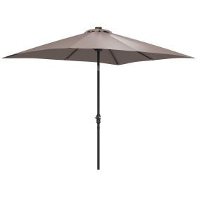 9' x 7' Outdoor Patio Solar Umbrella with Crank, Solar LED Lights, Tilting, Push-Button for Deck, Pool and Lawn, Tan (Option: Tan-1820x150x150 mm)