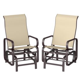 Gliding Lounger Chair Set of 2, Single Rockers with Lightweight Metal & Mesh Construction, Khaki (Option: Brown and Khaki-740x340x560 mm)