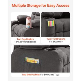 Kids Recliner Chair, Toddler Lounger With Cup Holders & Pockets, 107° To 126° Adjustable Back, Breathable Polyester Upholstery Reclining Sofa Wit (Option: Black)