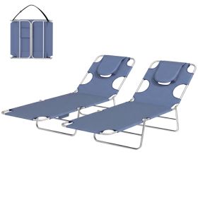 2 Tanning Chairs with Face Hole, 5-Level Adjustable Outdoor Chaise Lounge Chair with Pillow for Beach, Pool, Gray (Option: Gray-730x230x580 mm)