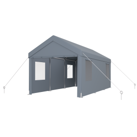 Carport 12' X 20' Portable Garage, Heavy Duty Car Port Canopy With 2 Roll-up Doors & 4 Ventilated Windows For Car, Truck, Boat, Garden Tools,grey (Option: Grey)
