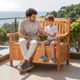 33 Gal Outdoor Wood Storage Bench Deck Box Waterproof 2-Person Outdoor Seating (Option: Natural)