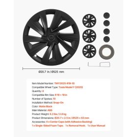 Hubcaps Wheel Covers For 2025 Tesla Model Y, 19 Inch Set Of 4 Wheel Rim Cover Hubcaps OEM Style Replacement, R19 Size Snap On Car Hub Caps, Premi (Option: Black)