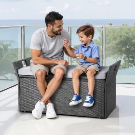 Outdoor Storage Bench PE Rattan 40Gal Deck Box Waterproof Outdoor Seat & Storage (Option: Grey)
