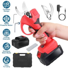 21V Cordless Electric Pruning Shears 40mm 1.57in Electric Branch Scissors Tree Branch Cutter With 2 Rechargeable Batteries Sharpening Stone Blade (Option: Red)