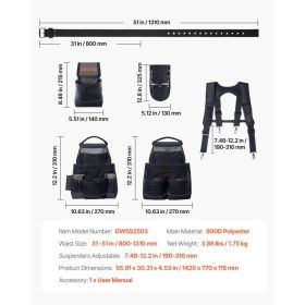 Tool Belt, 19 Pockets Tool Pouch With Suspenders For Men, Heavy Duty Adjustable Utility Belt Work Bag Detachable Suspension Rig For Electrician, (Option: Default)