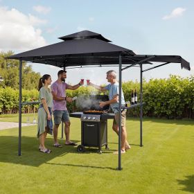 8'x5' BBQ Grill Gazebo Canopy Shelter Tent With Shelf & Awning Double-Tiered Top (Option: Grey)